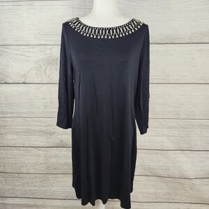 Tommy Bahama Darcy Rhinestone Beaded Black Dress 3/4 Sleeve